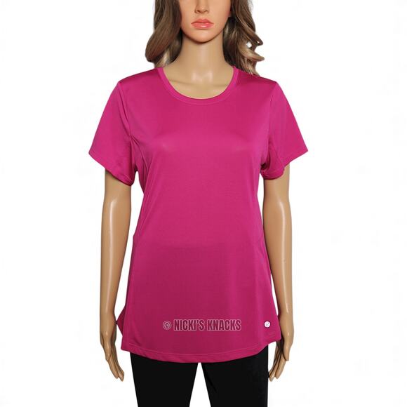 Bally Total Fitness Dark Berry Pink Performance Active Short Sleeve Tee Size L - Picture 2 of 8